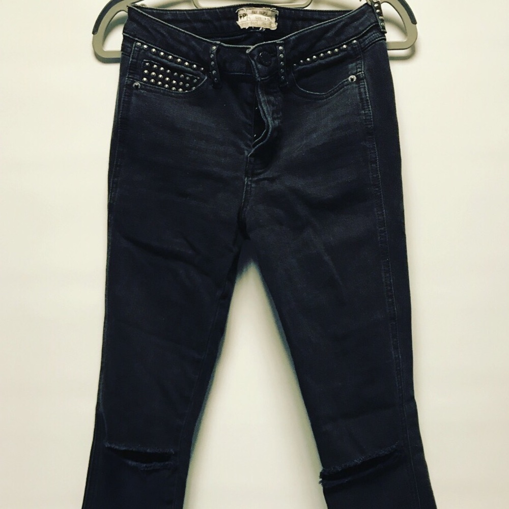 Free People black distressed knee jeans